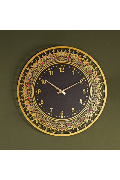Wall Art İstanbul İslami Motifli Sessiz Renkli Metal Duvar Saati - 48x48 Cm -...