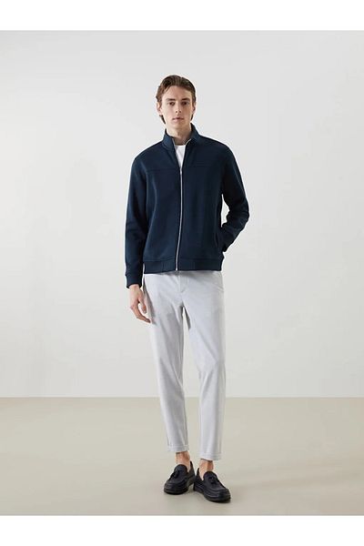LC Waikiki Lcw Vision Navy Blue Stand Collar Long Sleeve Men's Zip-Up Sweatshirt