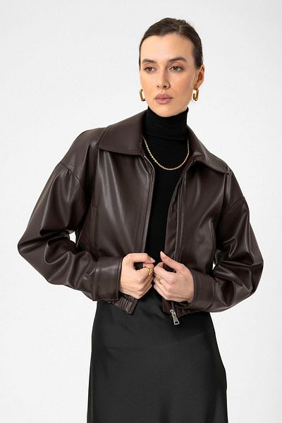 Antioch Brown Crop Faux Leather Women's Jacket