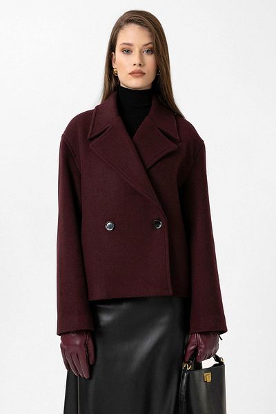 Antioch Burgundy Women's Wool Blended Double Breasted Closure Coat