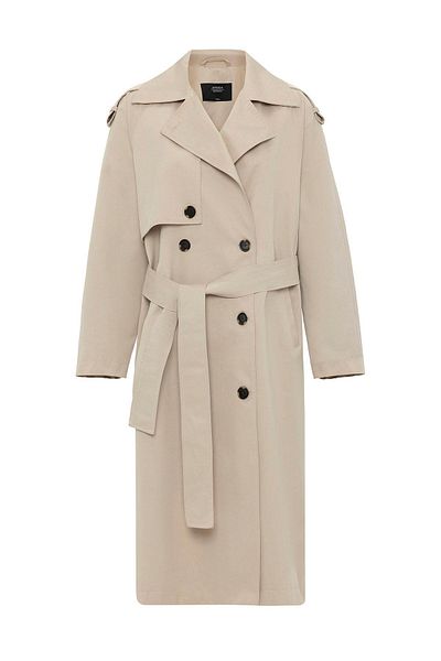 Antioch Beige Women's Long Trench Coat with Belt
