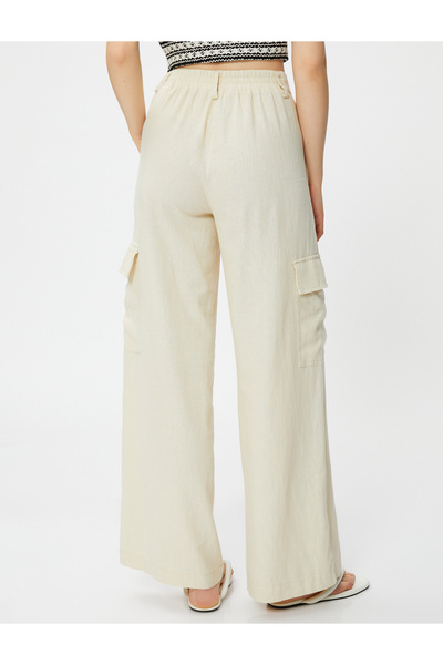 Koton Cargo kalhoty ze směsi lnu s kapsami