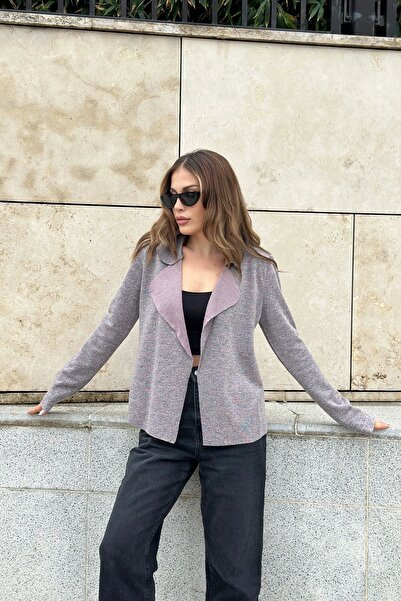 Juuuj Mânecă lungă pudră pentru femei, textura moale, guler cu două fețe, jachetă cardigan