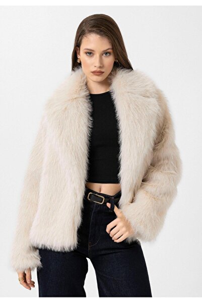 Antioch Beige Women's Jacket Collar Faux Fur Jacket