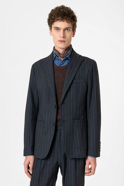 Antioch Navy Blue Slim Fit Striped Men's Blazer Jacket