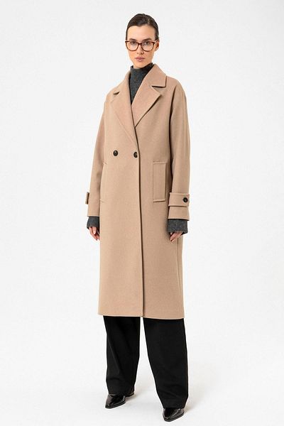 Antioch Beige Women's Soft Textured Oversize Double Breasted Coat