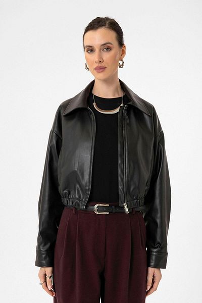 Antioch Black Crop Faux Leather Women's Jacket