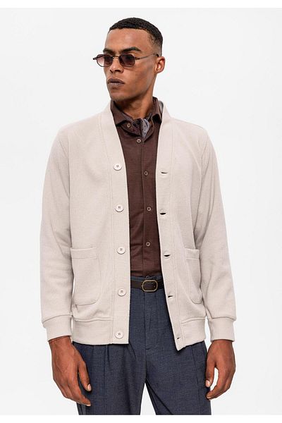 Antioch V-Neck Beige Men's Cardigan - Elastic Waist
