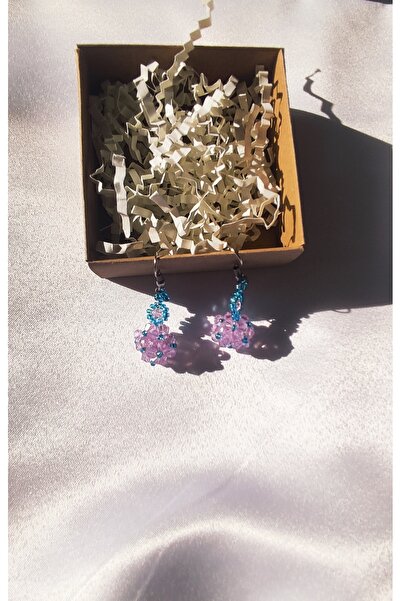 Boncuk işi Kristal taşlı boncuk küpe,el yapımı, lila mavi sallantılı küpe,miyuki boncuk küpe, handmade