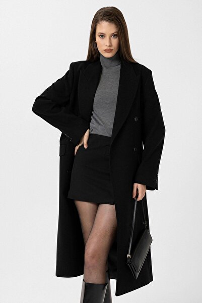 Antioch Black Women's Belted Double Breasted Coat