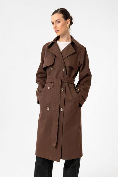 Antioch Brown Women's Double Breasted Belted Trench Coat Size: L