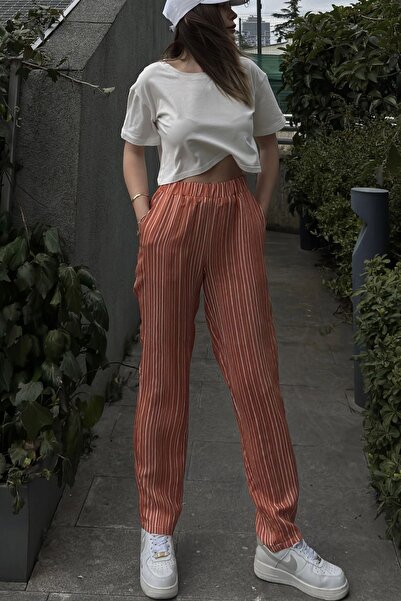 Juuuj Women's Tile Striped, Elastic Waist, Pockets, Casual Sports Pants