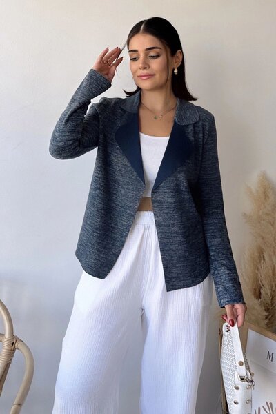 Juuuj Women's Navy Long Sleeve, Soft Texture, Double Sided Collar, Cardigan J...