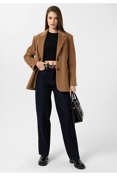 Antioch Camel Women's Wool Blend Blazer Jacket Size: S