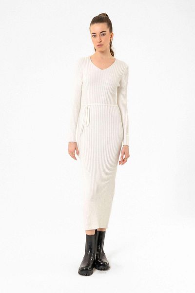 Antioch Ecru Women's Ribbed Midi Knitwear Dress