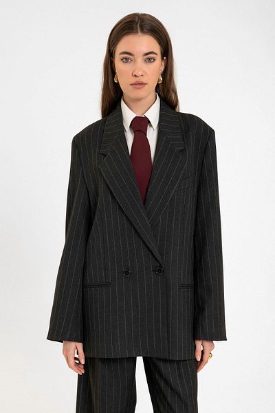 Antioch Black Women's Striped Oversize Blazer Jacket Size: S
