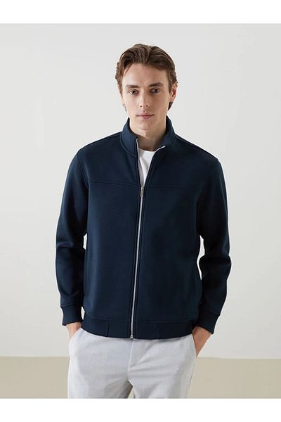 LC Waikiki Lcw Vision Navy Blue Stand Collar Long Sleeve Men's Zip-Up Sweatshirt