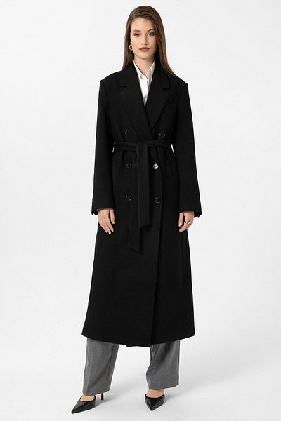 Antioch Black Women's Belted Double Breasted Coat