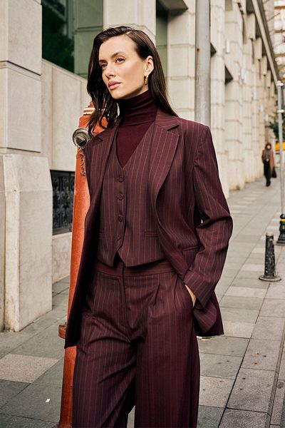 Antioch Burgundy Women's Striped Button Closure Vest