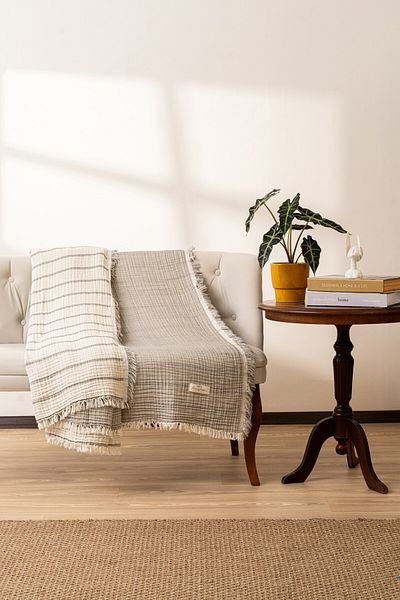 Rikka Home 100% Cotton 4Layers Muslin Bedding and Sofa Throw Cover-Oeko-Tex Certificate,Meditation/Tv Blanket150X200 cm