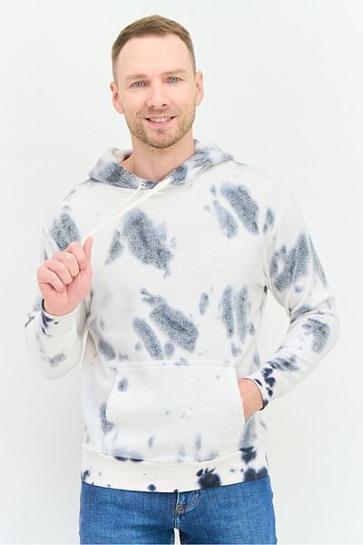 Feat Men Marble Print Fleece Hooded Sweatshirt, White