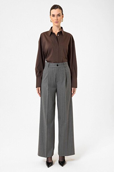 Antioch Gray Women's High Waist Pleated Striped Pants