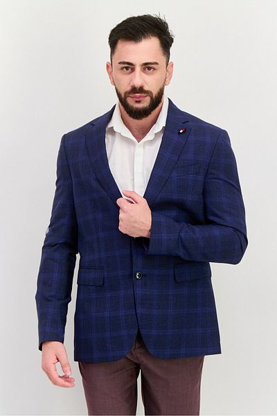 Tommy Hilfiger Men Regular Fit Plaid Blazer, Navy Blue