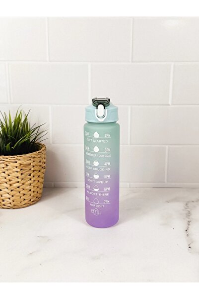 UMYHOME MOTİVASYONEL SU MATARASI  SULUK  900 ML VE PİPETLİ SU MATARASI ( MAVİ...