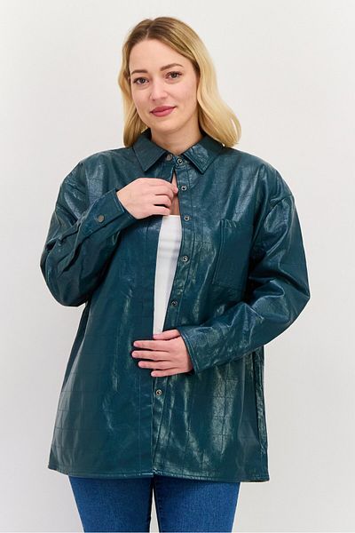 4th & Reckless Women Spread Collar Long Sleeve Textured Shirt, Dark Turquoise