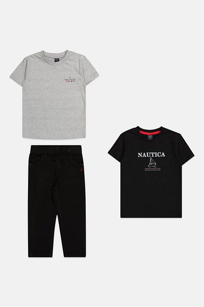 Nautica Toddlers Boy 3 Pcs Brand Logo T-Shirt And Jeans, Black
