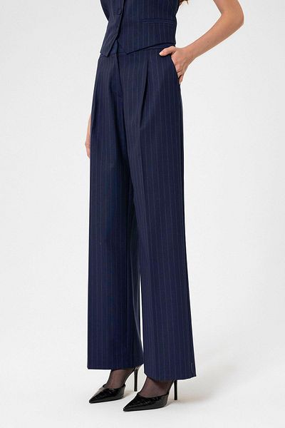 Antioch Navy Blue Women's High Waist Striped Trousers