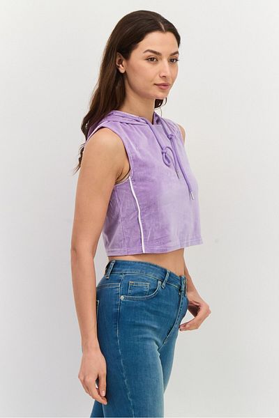 Daisy Street Women Hood With Drawstring Neckline Sleeveless Plain Top, Purple