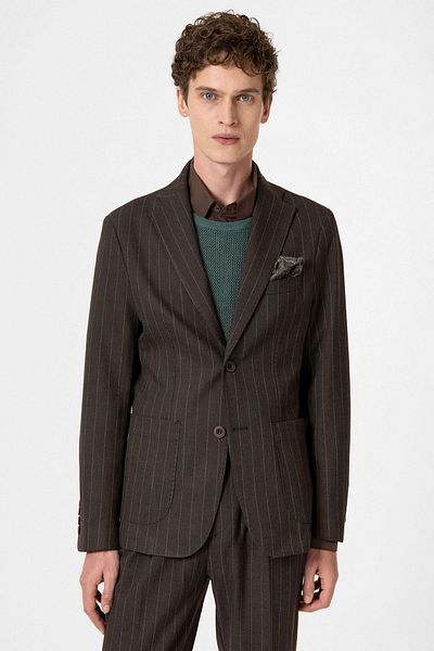 Antioch Brown Slim Fit Striped Men's Blazer Jacket