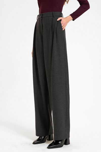 Antioch Anthracite Women's High Waist Straight Fit Trousers with Collet Detail