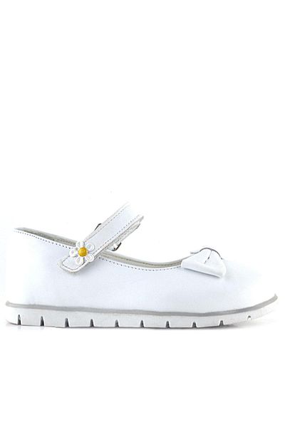 Rakerplus Balerina pentru fete din piele naturală, cu velcro, cu detaliu alb