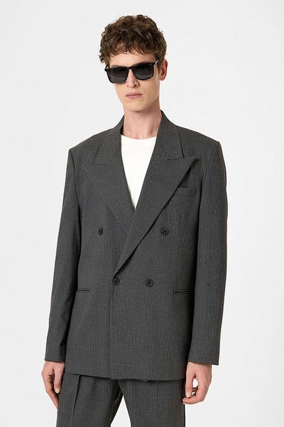 Antioch Anthracite Casual Double Breasted Striped Men's Blazer Jacket