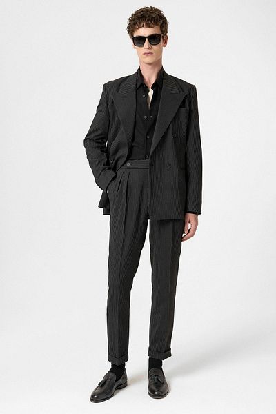 Antioch Black Casual Double Breasted Striped Men's Blazer Jacket