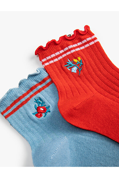 Koton Set aus 2 Socken mit floral besticktem Rüschendetail