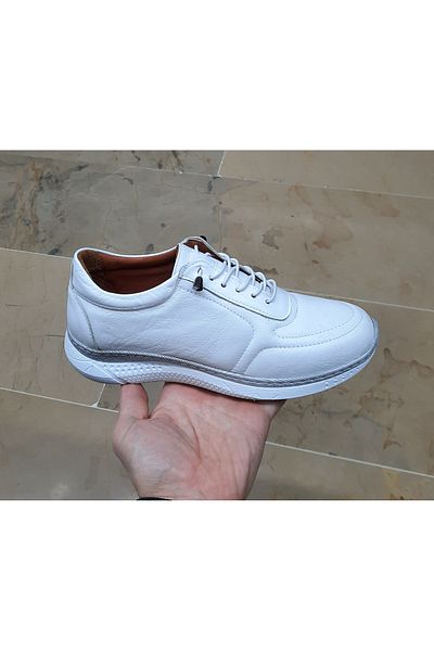 VEFAZEN Women's Indoor-Outdoor Genuine Leather Orthopedic Smart Rubber Lace-Up White Walking Shoes