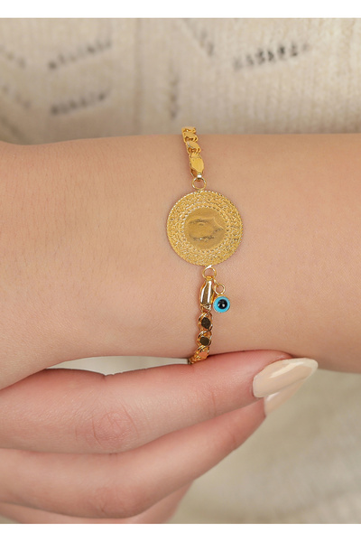 kuyumcu nurettin 3.70 gr (GRAM) Altın Nazar Boncuklu Künye Bileklik 14 Ayar Altın