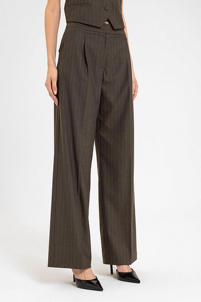 Antioch Brown Women's High Waist Striped Trousers