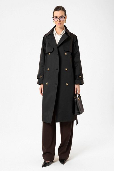 Antioch Black Women's Double Breasted Belted Trench Coat Size: XL