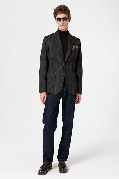 Antioch Black Slim Fit Striped Men's Blazer Jacket