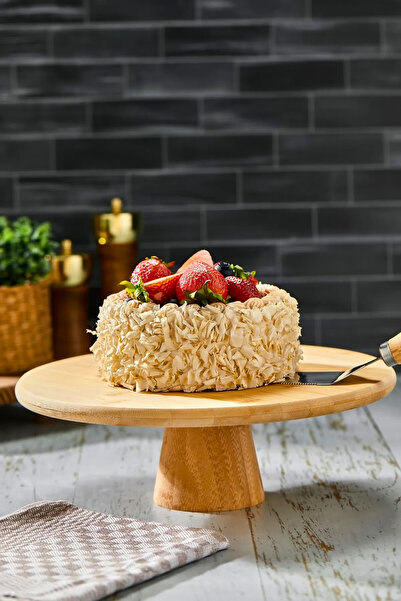 Woodcept Bambu Yuvarlak Kek Ve Pasta Sunum Standı, Doğal Bambu Ayaklı Kek Pasta Sunumluk 33 Cm