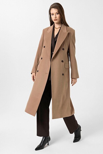 Antioch Camel Women's Belted Double Breasted Coat
