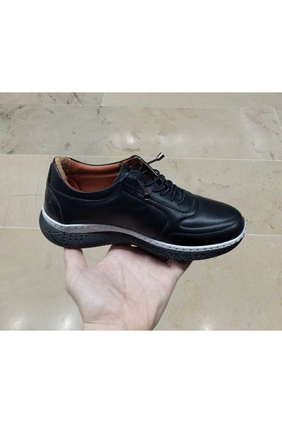 VEFAZEN Women's Indoor-Outdoor Genuine Leather Orthopedic Smart Rubber Lace-Up Black Walking Shoes