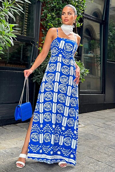 Juuuj Жіноча сукня на бретельках, без бретелей, з розрізом, зручний А-силует, довга сукня