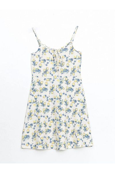 LC Waikiki Lcw Comfort Yellow Square Neck Printed Women's Dress