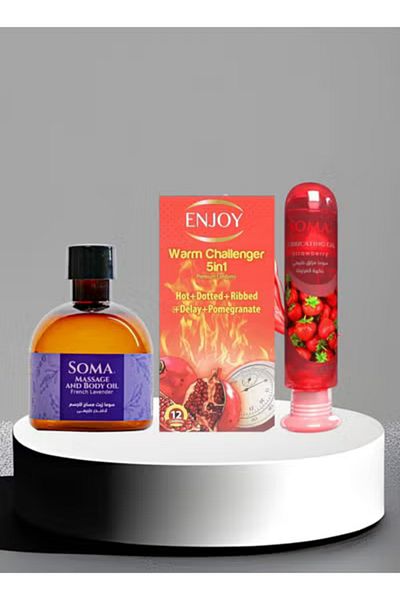 Soma Strawberry Flavoured Intimate Lubricant with 12 Condoms and Lavender Massage Oil
