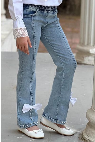 ELAFOR Girl's Lycra Bow and Pearl Flared Trousers-Casual Holidays